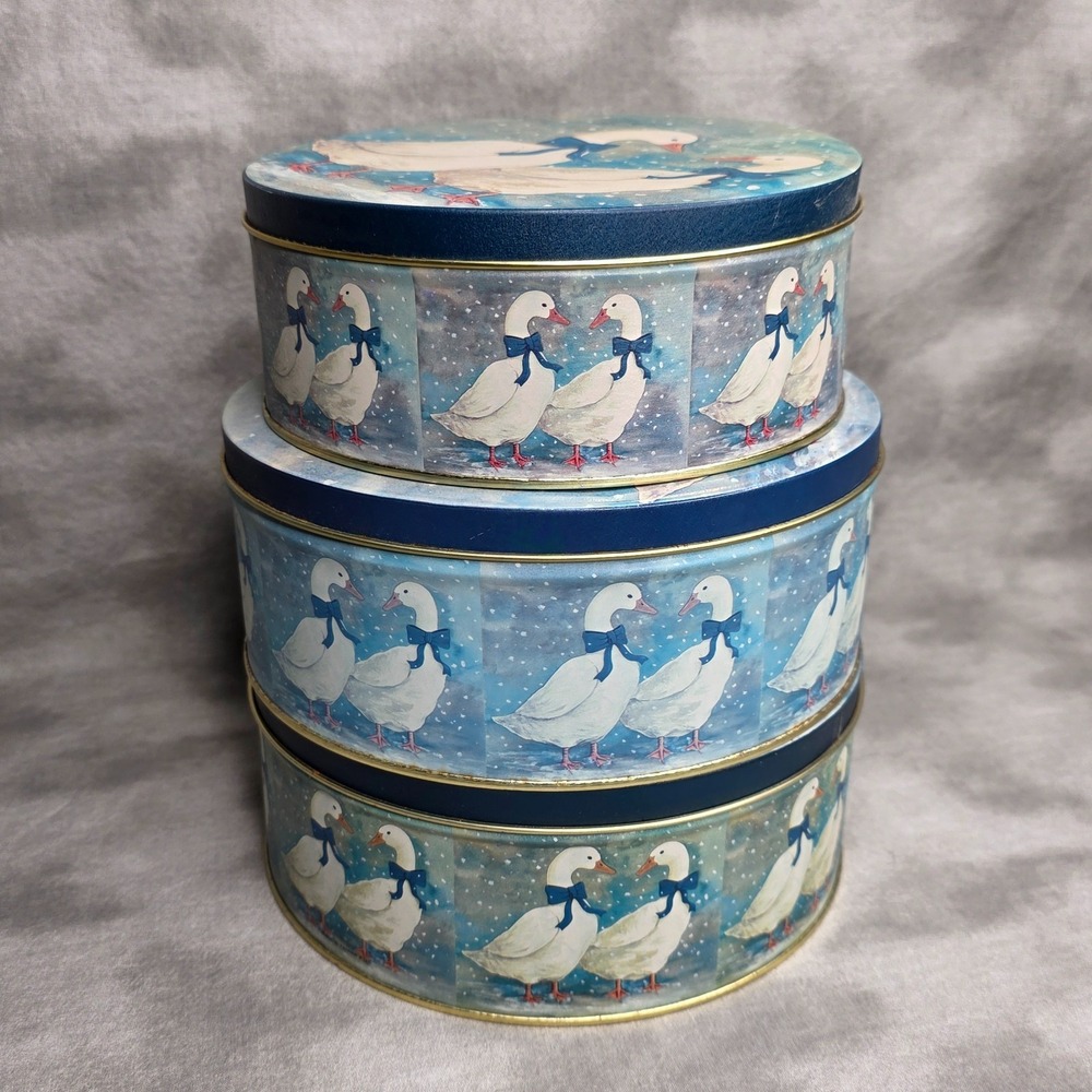 3 PC Nesting Metal Canister Set Goose Cottagecore Country Farmhouse Vtg 1980s